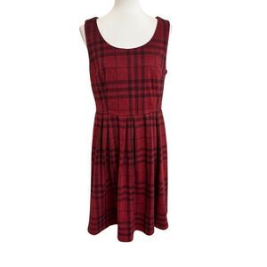 Torrid Brushed Plaid Skater Dress Faux Suede Red Burgundy Black Size 12